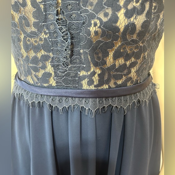 CHRISTINA WU HALTER NECK LACE CHIFFON BRIDSMADE LONG DRESS NAVY BLUE BRAS SIZE 2 - Picture 15 of 15